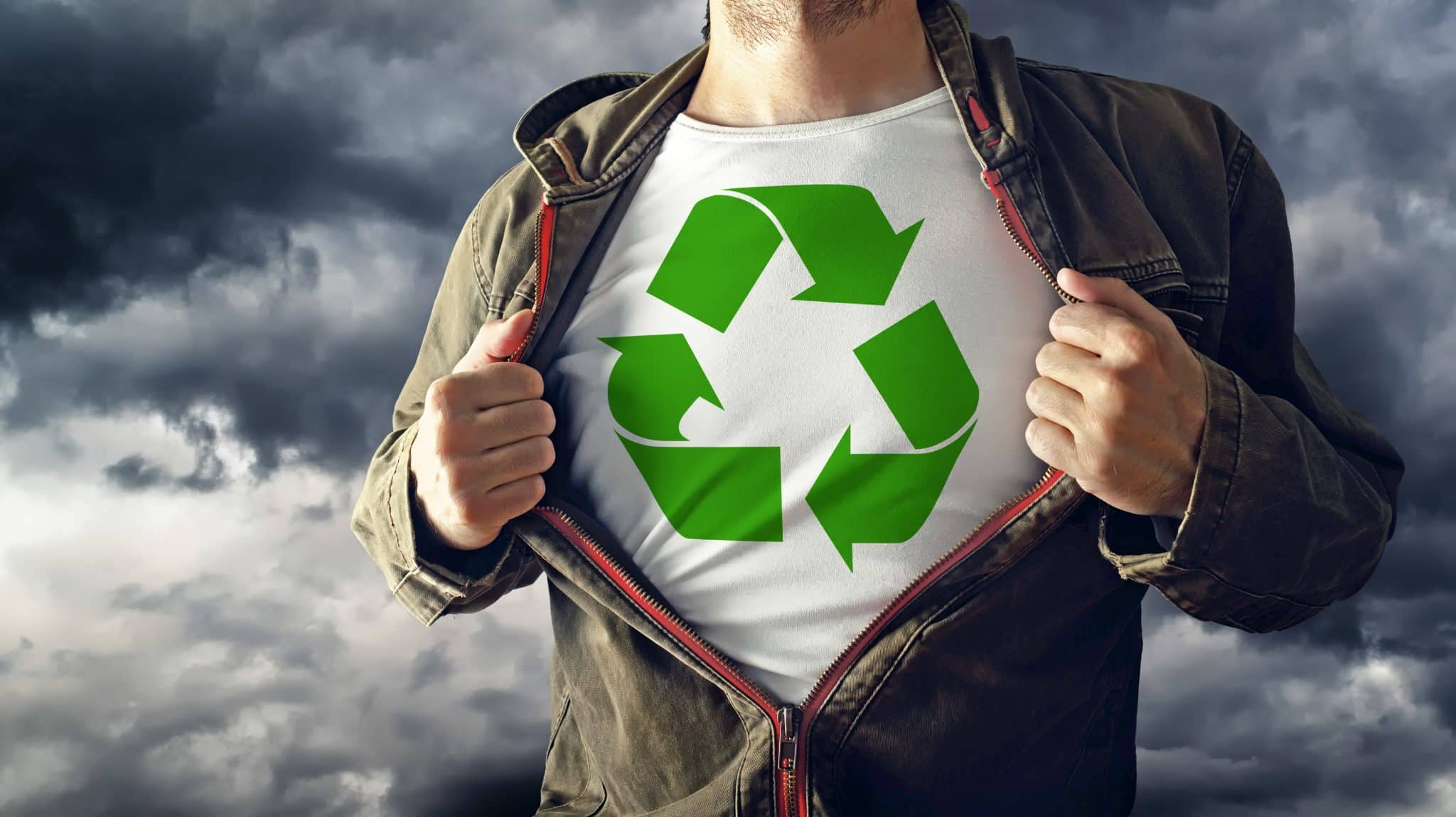 Man with recycling shirt on